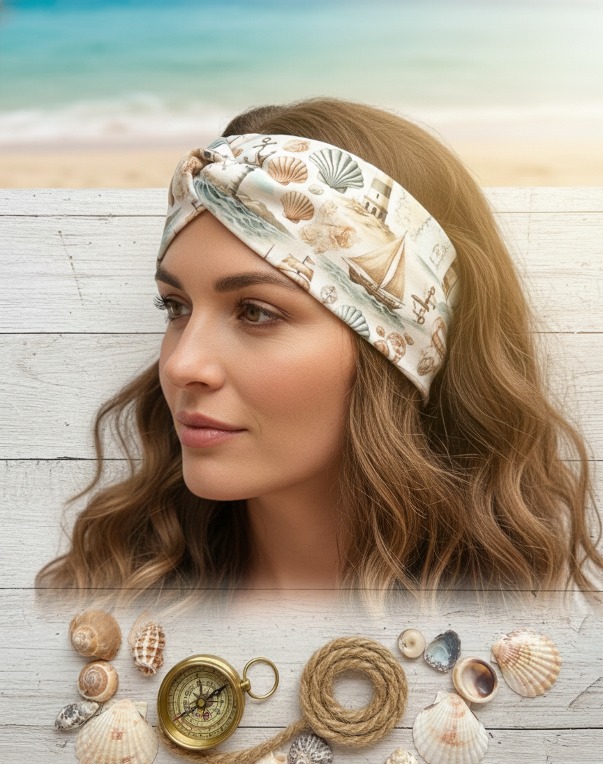Maritimes Haarband mit Meeresmotiven